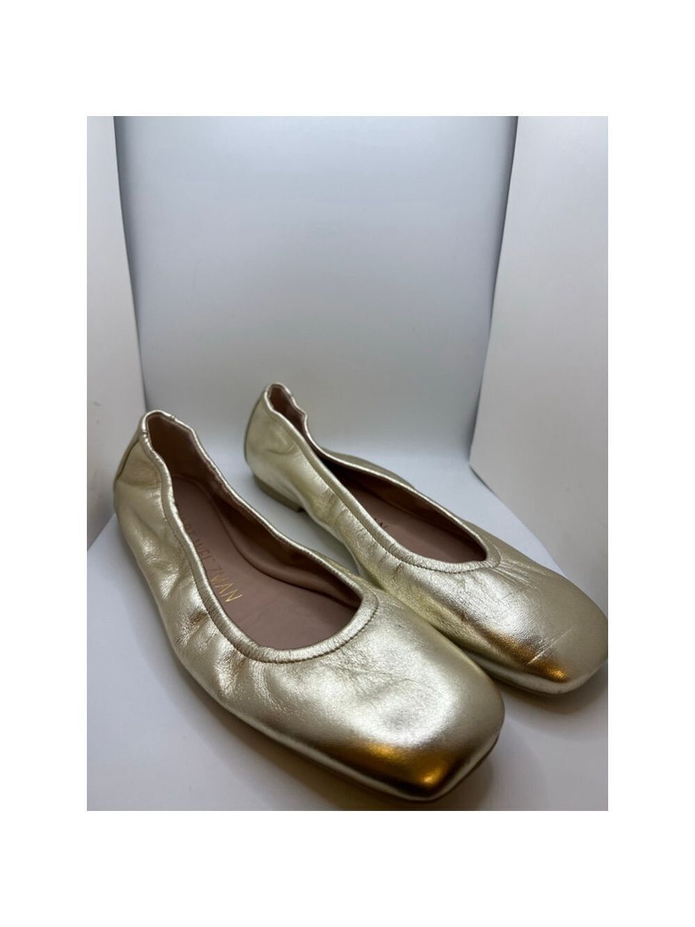 Women's Stuart Weitzman Gold Leather Ballet Flats Size 9